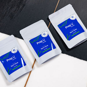 Three Prep U Sport Soak packets on a stylish background, perfect for post-workout relaxation and recovery.
