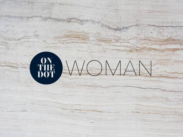 Text graphic for 'On The Dot Woman' on a textured background, emphasizing empowerment and connection.
