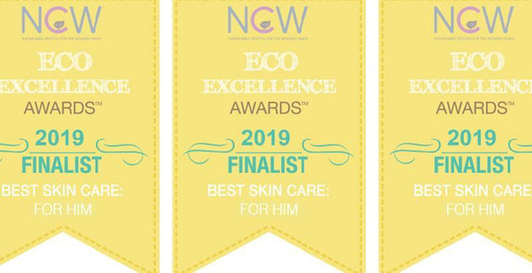 Eco Excellence Awards 2019 Finalist badges for Best Skin Care for Him.