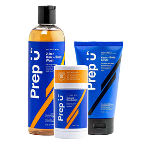 Fresh + Clean Set: 2-in-1 Hair+Body Wash, Natural Deodorant, and Charcoal Body Scrub for teen hygiene with all natural ingredients.