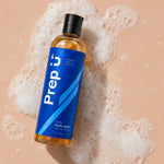 Prep U Hunter Body Wash flatlay with bubbles — natural sulfate-free body wash for teen boys