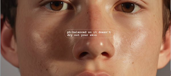 Close-up of a face highlighting pH-balanced skincare benefits for maintaining moisture.