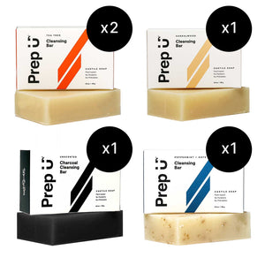 Wrestle Clean Bundle featuring 2 Pure Tea Tree Bars, 1 Sandalwood, and 1 Charcoal Cleansing Bar.