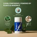 Prep U Unscented deodorant — plant-based ingredients panel, no synthetic fragrance