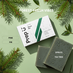 Prep U Alpine Shave Bar ingredients — French Green Clay, spruce, pine, fir, and tea tree oils in castile soap base