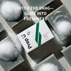 Shave bar packaging with soaps and foam, featuring 'Prep U' brand.
