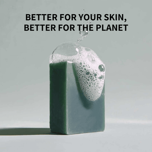 Prep U Bar of soap with lather being poured over it, on a light gray background with text 'Better for your skin, better for the planet'.