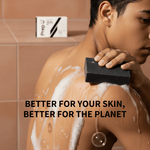 Prep U Charcoal Bar texture — natural black soap with gritty walnut hull exfoliant to prevent bacne