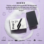 Prep U Charcoal Bar ingredients — activated charcoal and walnut hull in glycerin-rich castile soap base
