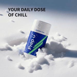 Prep U deodorant stick in the snow with 'Your Daily Dose of Chill' text