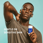 Prep U Teen holding a skincare product with 'Gentle on Sensitive Skin' text on a light blue background