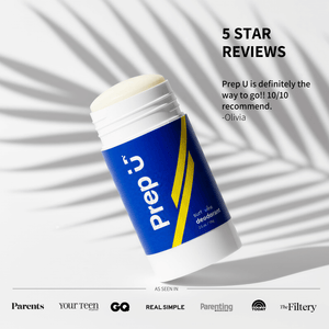 Prep U deodorant stick with 5 star reviews on a white background