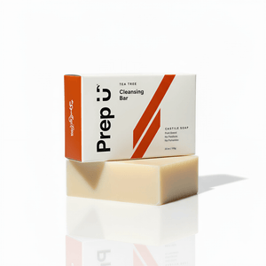Prep U Tea Tree Cleansing bar and its packaging on a white background