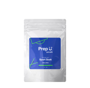 Single-use Epsom salt soak packet for guys in Citrus Mint scent, perfect for tired muscles after sports.