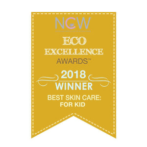 2018 Eco Excellence Award winner for best skin care for kids, showcasing sustainable and eco-friendly products.