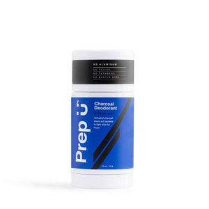 Aluminum-free activated charcoal deodorant stick from Prep U, designed to neutralize odor with natural ingredients.